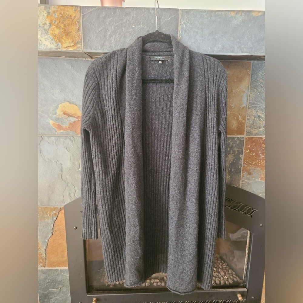 Saks 5th Avenue Dark Charcoal Grey 100% Cashmere Long Knit Duster Cardigan small